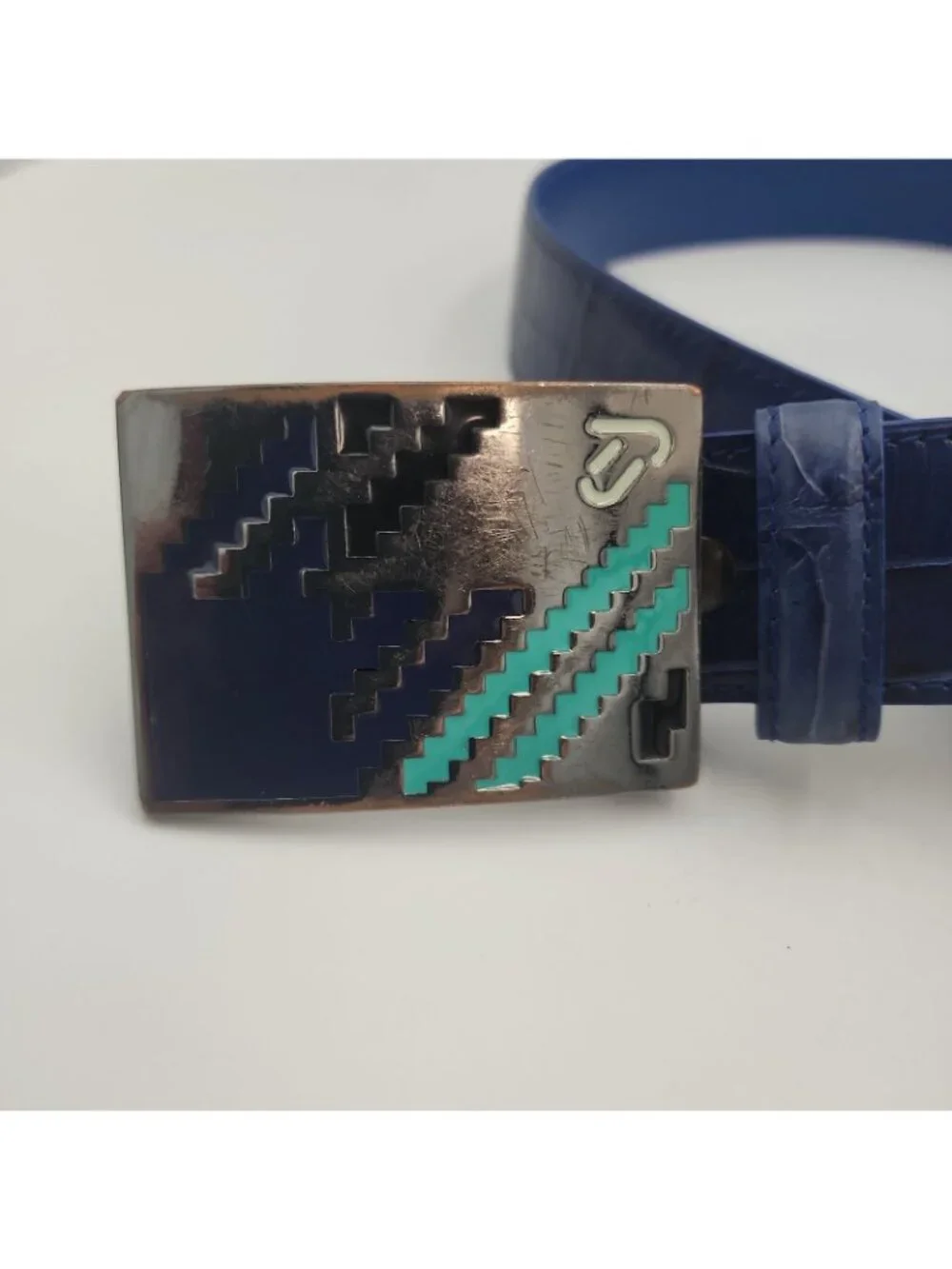 Ian Poulter Mens Blue Leather Belt Italy Large Fits 35-39